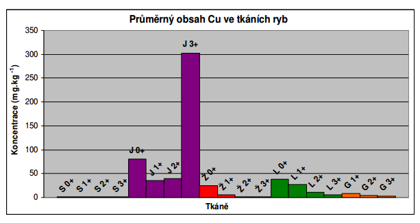 Vliv orgánu/tkáně Příklad: Obsah kovů v tkáních sivena amerického (Salvelinus fontinalis), Černá Nisa, Jizerské hory, 2008 S