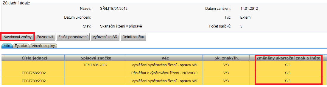 obr. 18. Dočasné vyřazení balíčku ze skartačního návrhu/změna skartační lhůty 3.6.6. Vrácení balíčku ke skartaci Vyřazený balíček, který byl v předchozím kroku pozastaven je možno tzv.