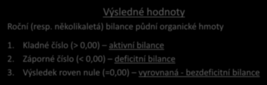 Slovenská metodika bilance Vstupní hodnoty pro výpočet 1. Pěstované polní plodiny a jejich výnos 2. Převažující hodnota BPEJ na parcele 3.