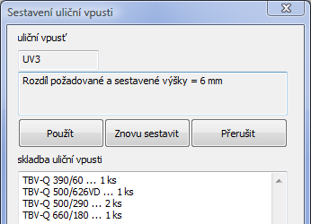 Kapitola 7 Tabulka uličních vpustí Po stisknutí tlačítka se rozvine panel pro sestavení uličních vpustí: Panel obsahuje seznam uličních vpustí v kanalizační síti.