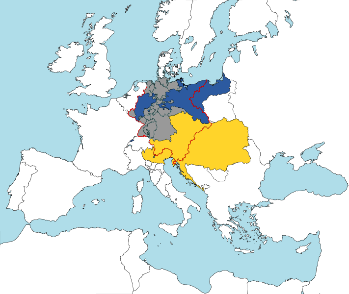 Německo Prusko a Rakousko soupeří o převahu v Německém spolku / polický svazek německých států : Rakouska, Pruska, Bavorska, Würtenberska, Hannoverska a Saska 1815 1866.