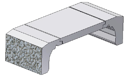 ROHOVÝ PRVEK Prvek má v zadní části jednu svislou rybinovou drážku pro umístění kotevních prvků a dutinu pro případné prolití betonem. Prvek je univerzální pro stavbu opěrných a dělících zdí.
