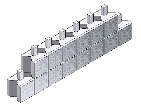 Obr. 3.1.1c Základní osazení bloků STANDARD: šířka 200 mm šířka 400 mm Obr. 3.1.1d Základní osazení bloků PONY: šířka 200 mm šířka 400 mm 3.1.2 Přímé dělící zdi z kombinace prvků JUMBO, FLAT, STANDARD a PONY JUMBO, FLAT, STANDARD a PONY lze mezi s sebou kombinovat a vytvářet tak architektonicky propracované pohledové plochy.