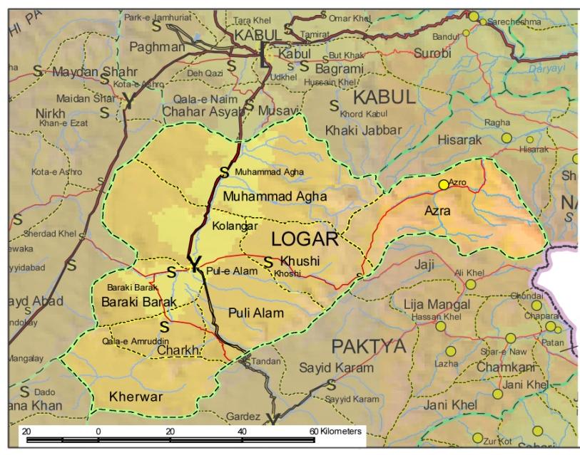 Provincie Lógar ( angl. Lowgar nebo Logar) Lógar Základní informace : Rozloha : 4 712,82 km 2 Počet obyvatel : 342 000 (odhad z roku 2004) Hlavní město : Púlí Alam ( nadmořská výška 1902 m.n.m) (angl.