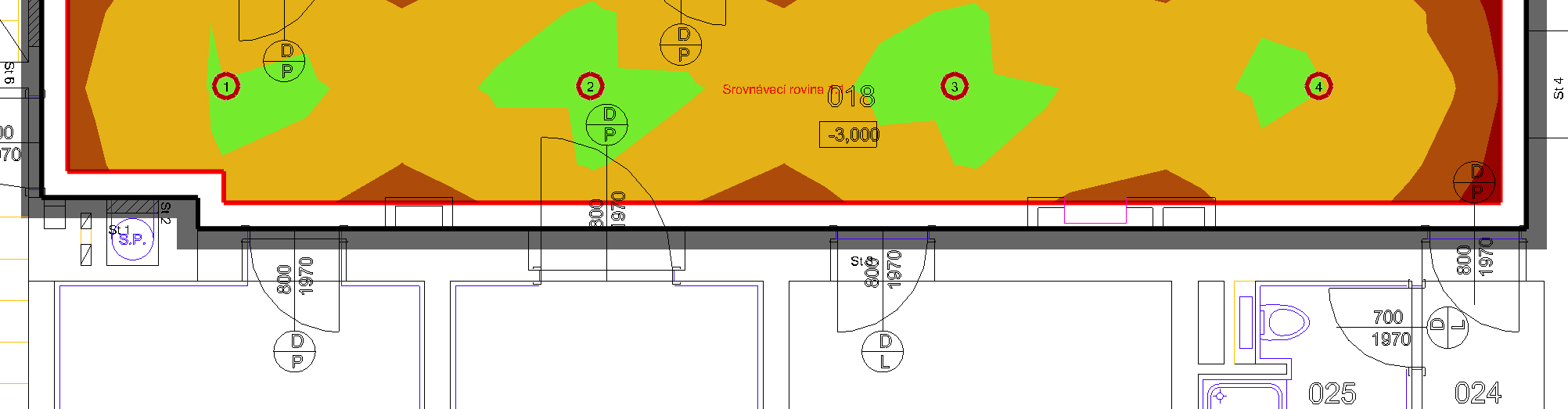 : Domov pro seniory 6 018 chodba 6.1 Přehled výsledků, 018 chodba 6.1.1 Přehled výsledků, Oblast hodnocení 1 0 2 4 6 8 10 12 14 100 150 200 300 500 2.75 m na ploše (38.