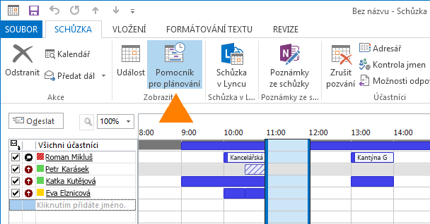 Naplánování události 1. Klikněte na položku Kalendář na navigačním panelu. Naplánování schůzky s dalšími uživateli 1. Klikněte na položku Kalendář na navigačním panelu. 2. Klikněte na Nová schůzka. 3.