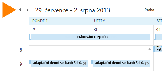 Sdílení kalendáře Sdílení kalendáře s lidmi v organizaci, kteří používají e-mail na serveru Exchange Přizpůsobení a navigace v kalendářích Můžete přejít přímo na aktuální den nebo zobrazit příštích 7