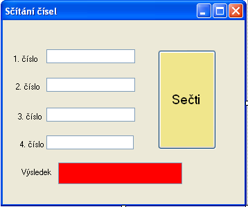 POZNÁMKA: Nyní bychom mohli náš program spustit. V nabidce Debug vybereme Start Debugging. Vývojové prostředí spustí program, tlačítko Sečti reaguje na stisk, ale nic se neděje.