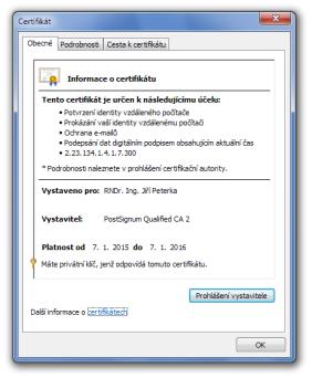 certifikační autoritě (CA) své osobní doklady + Certifikační autorita důsledek: vydavatel