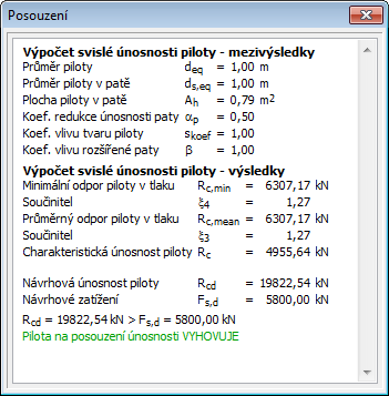 Ostatní rámy zůstávají beze změn. Nyní se vrátíme zpět do rámu Únosnost, kde se zobrazují výsledky posouzení.