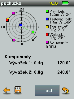 Obr. 17 a) První běh. b) Komponenty. c) Uložení vyvážení. 7.4.