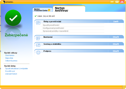 Začínáme Průzkum hlavního okna 9 Průzkum hlavního okna Viz Spuštění aplikace Norton AntiVirus na stranì 7. 1 Spusťte aplikaci Norton AntiVirus.