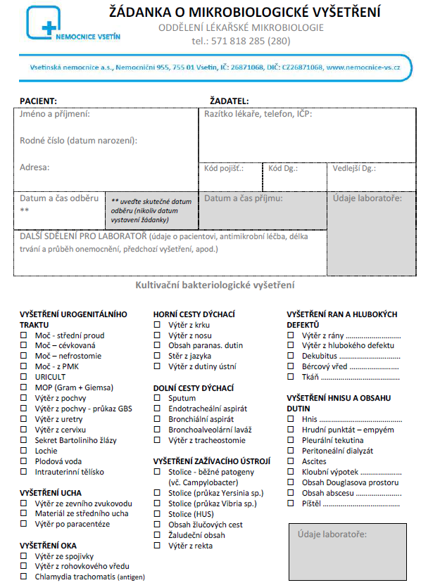 Laboratorní příručka oddělení lékařské