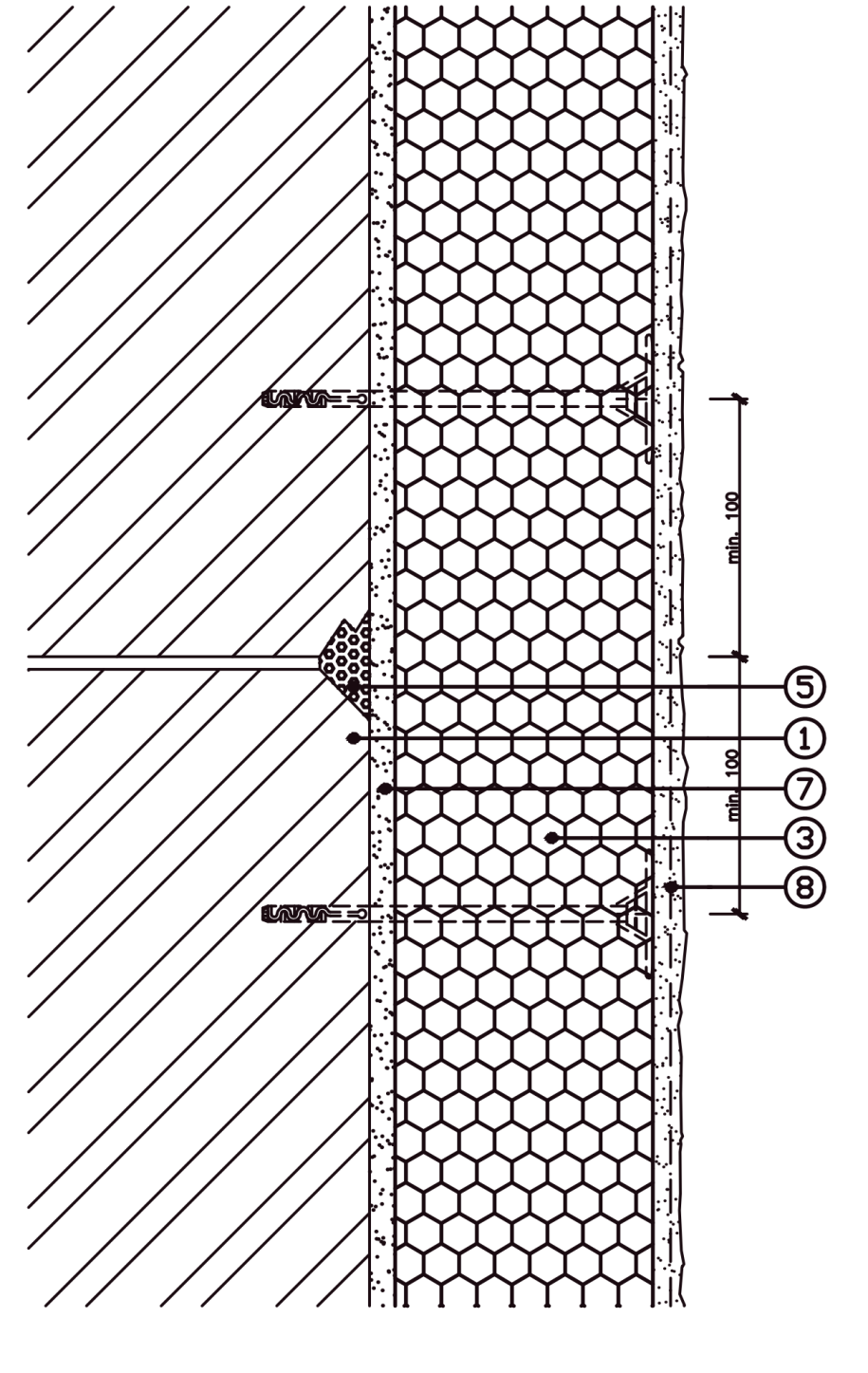 24) ETICS na styku dvou panelů Legenda: 1. stavební konstrukce 3. tepelná izolace 5.