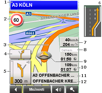 Klepněte na (Hledat cíl) pro otevření mapy v režimu Hledat cíl. (viz "Mapa v režimu Hledat cíl", str. 41) 4.6.