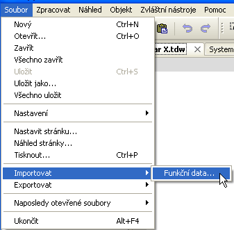 Posunutí oblasti kreslení Stisknutím pravého tlačítka myši můžete posunout oblast kreslení jakýmkoliv směrem. Import funkčních dat (*.