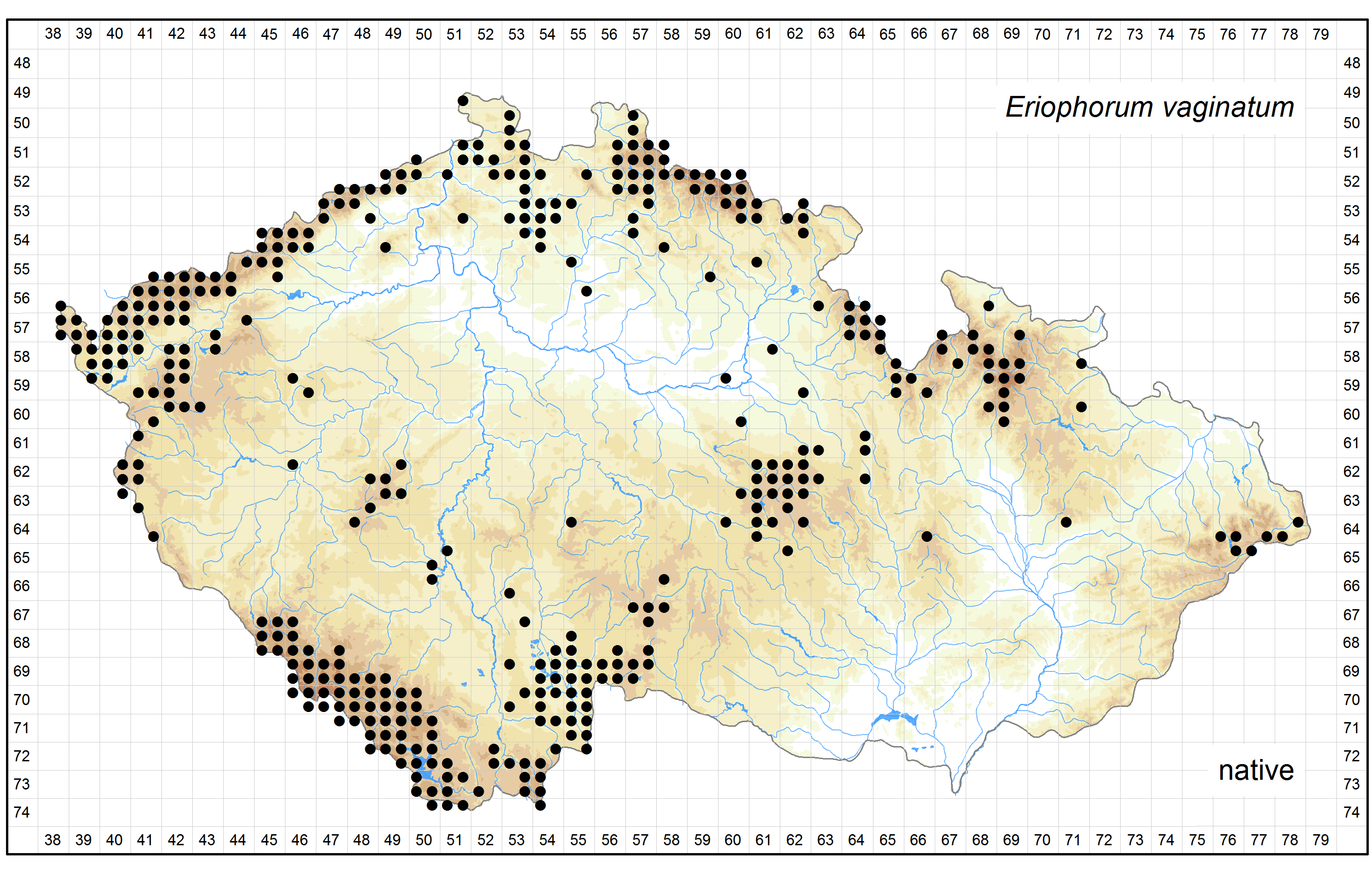 Distribution of Eriophorum vaginatum in the Czech Republic Author of the map: Jitka Štěpánková Map produced on: 18-11-2015 Database records used for producing the distribution map of Eriophorum