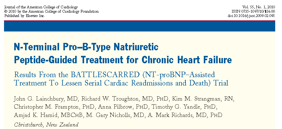 N = 364, sledování 3 roky Cíl: vyhodnocení přínosu léčby HF řízené pomocí NT-proBNP ke zlepšení klinických výsledků u
