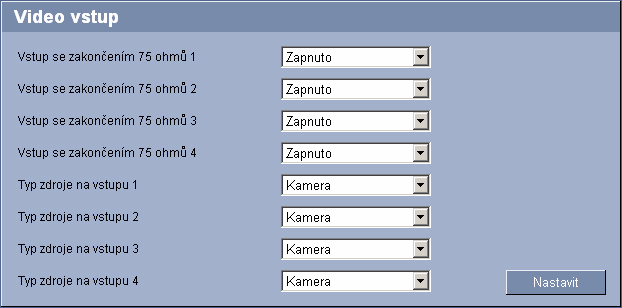 42 cs Konfgurace pomocí webového prohlížeèe VIP X1600 5.13 Vdeo vstup Na modulu serveru VIP X1600 je možné pro každý vdeo vstup aktvovat 75ohmový zakončovací odpor.