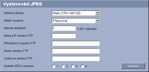 44 cs Konfgurace pomocí webového prohlížeèe VIP X1600 5.15 Vystavování JPEG Jednotlvé snímky ve formátu JPEG je možné v určtých ntervalech uložt na server FTP.