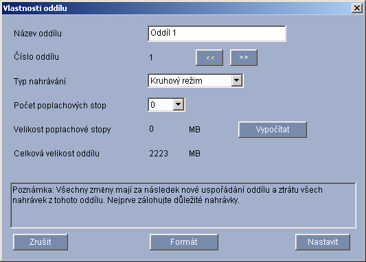 VIP X1600 Konfgurace pomocí webového prohlížeèe cs 53 5.18.4 Úprava oddílu Konfgurac oddílu lze kdykol upravt.! POZOR!