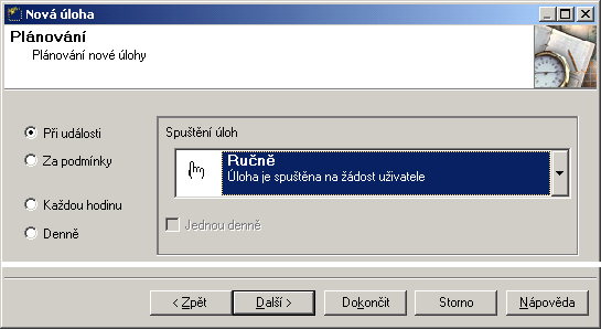KASPERSKY AV CONTROL CENTRE 6.4.3.1. Úloha Spustit při události Kaspersky AV Control Centre umožňuje nastavit spuštění úlohy při výskytu určité systémové události nebo na příkaz uživatele.