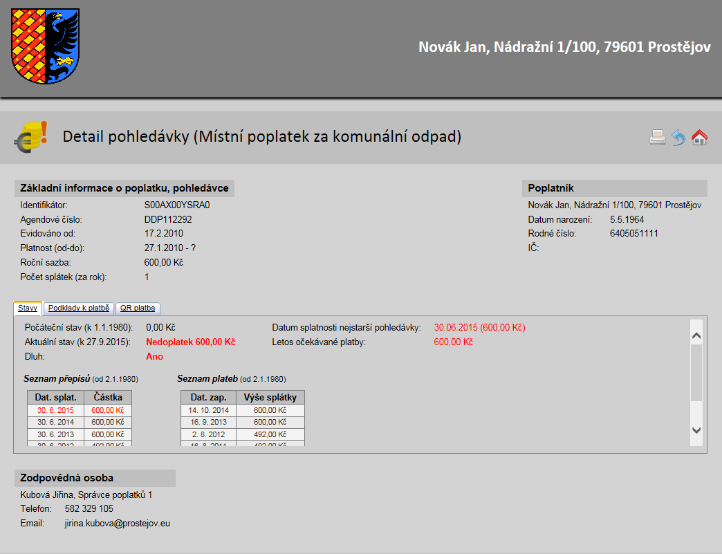 2.2.4 Detail pohledávky Na kartě jsou uvedeny základní informac e o poplatku, pohledávce.