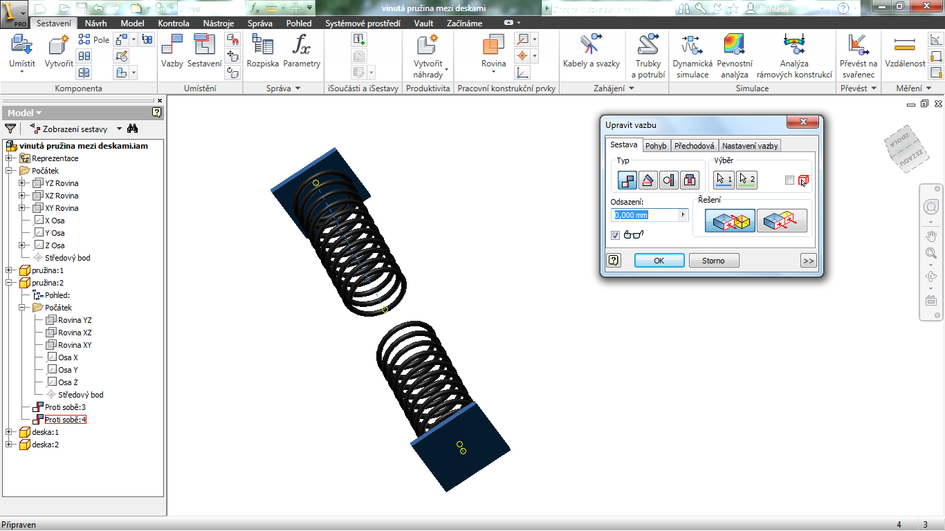 závitu pružiny 2 Ověření vazeb: deska 2 a pružina 2 jsou
