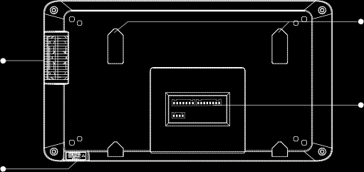 1 1. Části a funkce 6 1 2 3 4 5 8 7 9 10 1. LCD displej Zobrazuje návštěvníka u dveřní stanice.dotykový. 2. LED signalizace Svítí v případě používání. 3. Odemčení Během komunikace slouží k odemčení dveří.