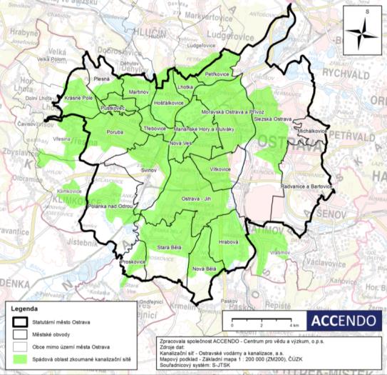 Rozložení bytů a odkanalizované území v Ostravě Odkanalizované území napojené