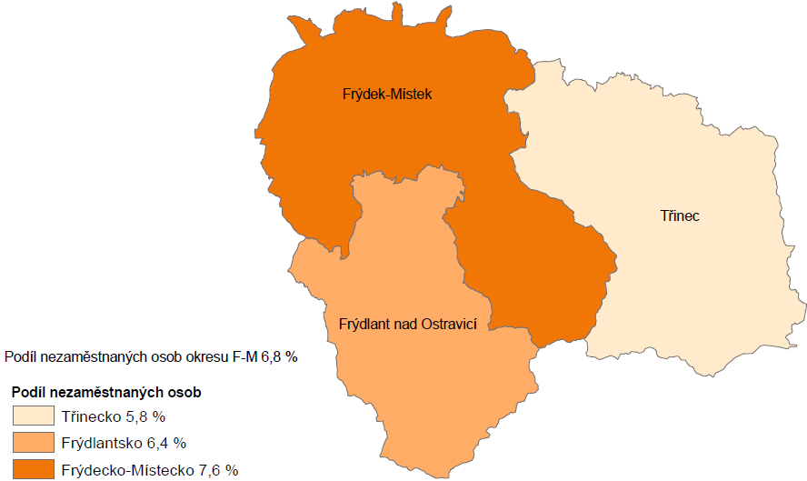 Oblast Frýdecko-Místecko je jak rozlohou, tak i počtem obyvatel, z těchto tří největší. K 31. 12. 2013 zahrnovalo území 34 obcí a 3 měst. Celkem tato oblast pojímá přibližně 110 tis.