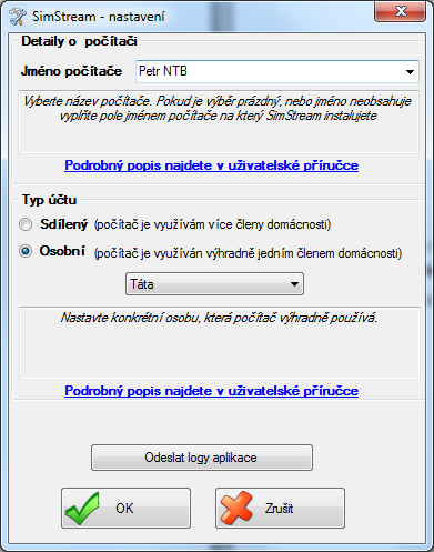 2.2.1. Typ účtu Sdílený Tento typ účtu je třeba mít nastaven v případě, kdy je počítač využíván více členy domácnosti.