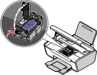 Pokud není tiskárna právě v činnosti, nosič tiskových kazet se přesune a zastaví v zaváděcí poloze. 3 Zatlačením na západku nosiče kazety zvedněte víčko nosiče. 4 Vyjměte použitou tiskovou kazetu.