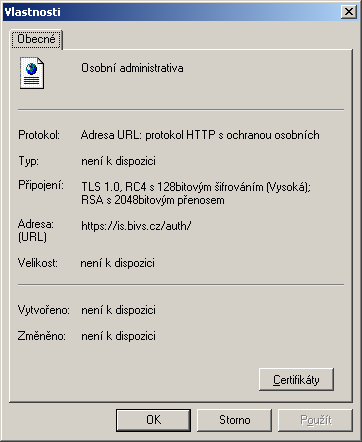 Zjištění délek šifrovacích klíčů v režimu SSL se například (pro https//is.bivs.