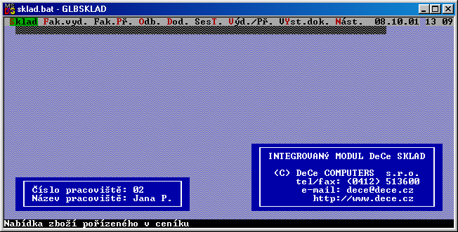 III. Ovládání modulu Po spuštění se zobrazí v horní části obrazovky základní menu modulu.
