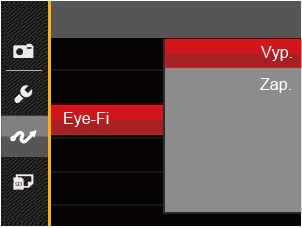 Nastavení režimu připojení SD karty pomocí Set Eye-Fi Tento fotoaparát podporuje bezdrátové připojení SD karty pomocí funkce Eye-Fi.