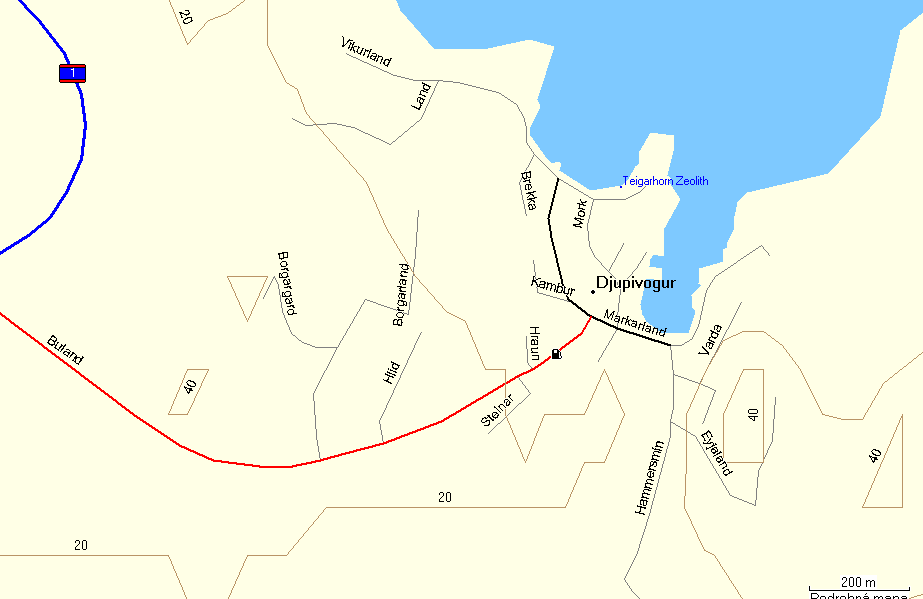 Djúpivogur Ulfstadir 147 km Ulfstadir: odbočka k jezeru Lögurim Od odbočky Hallormsstatur 15 km - 11 km před Egilstadirem křižovatka s