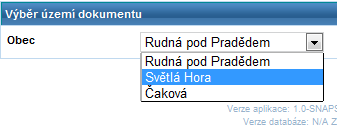 5.5.2. Zrušit 5.5.3. Výběr území dokumentu Vrátí se na seznam návrhů změn bez uložení vložených údajů. V této sekci se vybírá území (obec, popř. městská část), ve kterém se provádí změna.