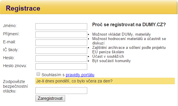 Registrace Registrovat se může jedinec nebo MŠ. Pro registraci je nutné vyplnit požadovaná pole a následně kliknout na pole Zaregistrovat.