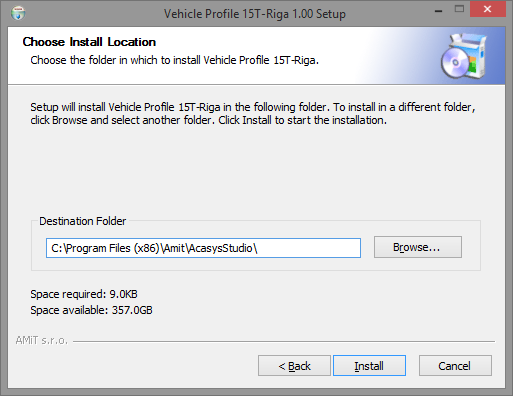 2.2. Instalace profilů Pro nahrání profilu je nutné mít nainstalované AcasysStudio. Pokud tomu tak není, vraťte se na předchozí kapitolu. Spustíme instalační soubor vybraného profilu.