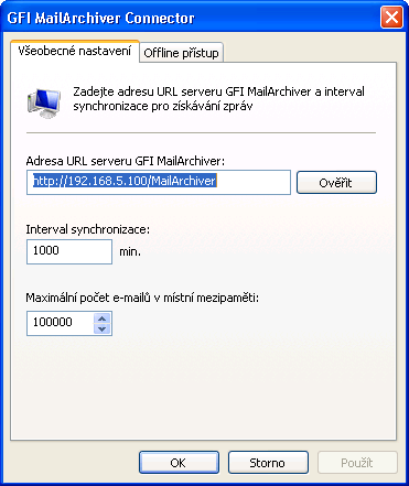 4 Konfigurace aplikace GFI MailArchiver Outlook Connector Pokud je software GFI MailArchiver Outlook Connector nainstalován v počítači uživatele, k fungování Outlook Connector stačí použít výchozí