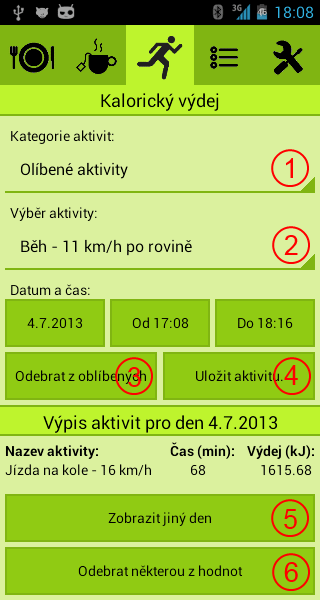 4 VERZE PŘÍRUČKY: 1.0, VERZE ANDROID APLIKACE: 1.1 4.2 Pitný režim Tato záložka slouží k zadávání nápojů a jako přehled, jak dodržujeme pitný režim.