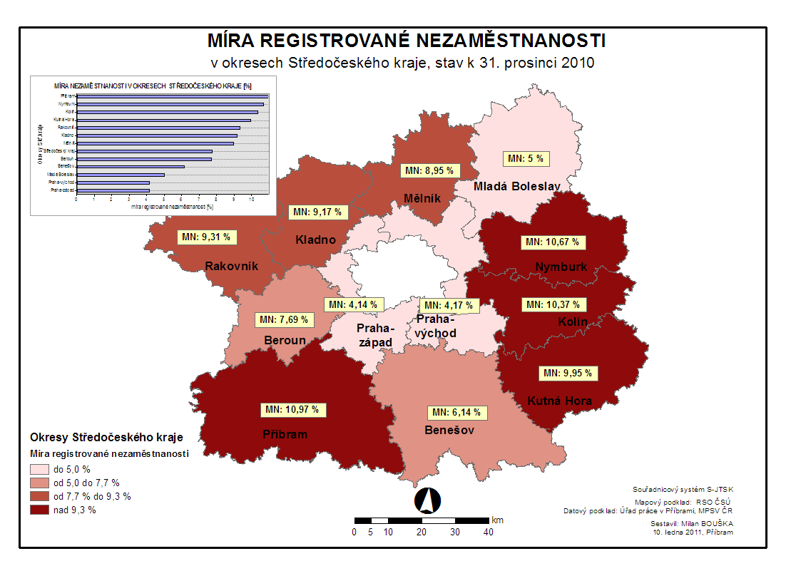 III.6 Mapa kraje míra nezaměstnanosti k 31. 12.