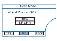 - Vyberte <User ID> a stiskněte ENTER. - Vyberte <SAMPLE ID> a stiskněte ENTER. - Vyberte <Next> a stiskněte ENTER. - Potvrďte <Lot> ID a <Product> ID> výběrem <Yes> a stiskněte ENTER.
