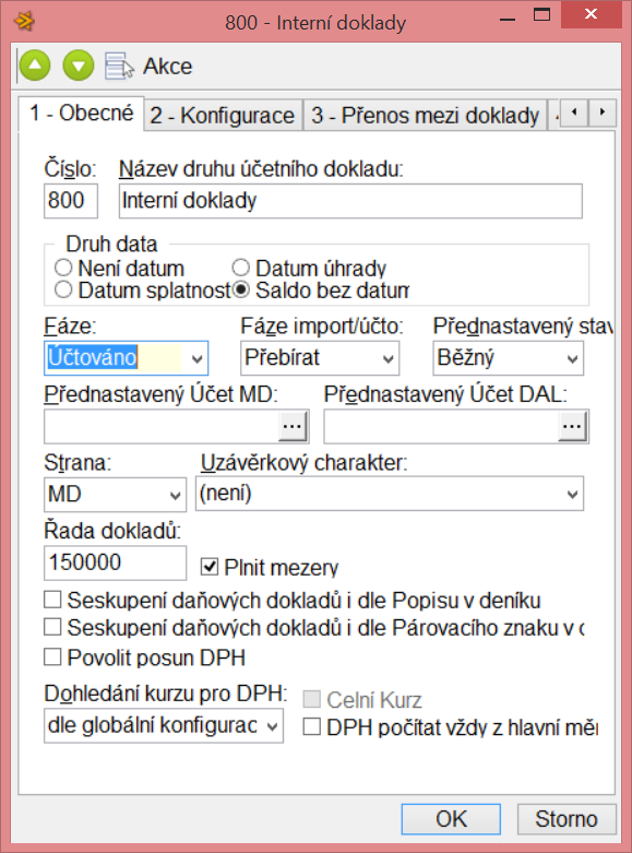 Nastavení číslování řad účetních dokladů (jedná se především o doklady, kde v pořadovém čísle dokladu máte ukládanou identifikaci roku vytvoření) - umístění: Účetnictví->Druhy účetních dokladů - před