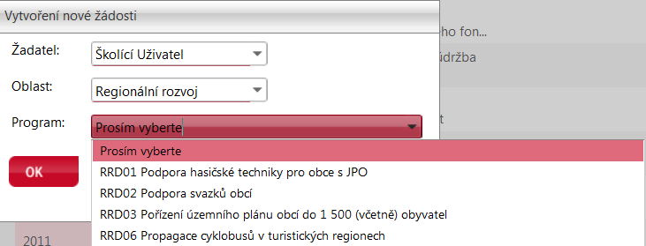 Ukázka postupu při výběru dotačního programu 1. základní zobrazení 2. výběr subjektu 3.