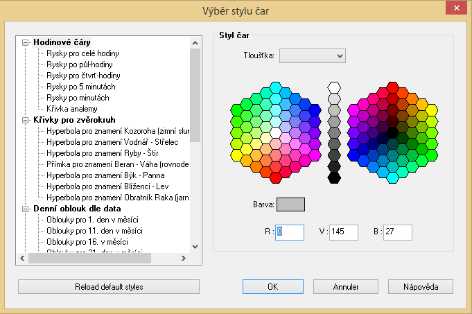 Toto nastavení je dostupné v Shadows Expert a Shadows Pro. Křivky pro významné datum Dráha stínu ukazatele na číselníku sleduje zdánlivou dráhu Slunce na obloze během dne.