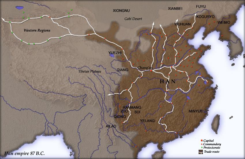 Rozsah říše Chan 7) Rozsah říše Chan v prvním století př. n. l.