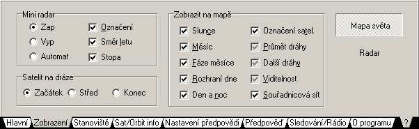 8 Členský Zpravodaj VRK 1/15 Záložka Zobrazení Na záložce Zobrazení vyberete ze sekce Zobrazit na mapě ty položky, které se mají na mapě zobrazit (Slunce, Měsíc, Den a noc, Označení satelitu aj.