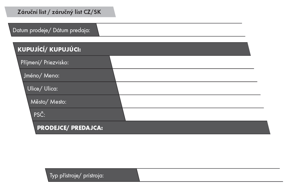 Záruční list Areál TOS Kuřim, halač.